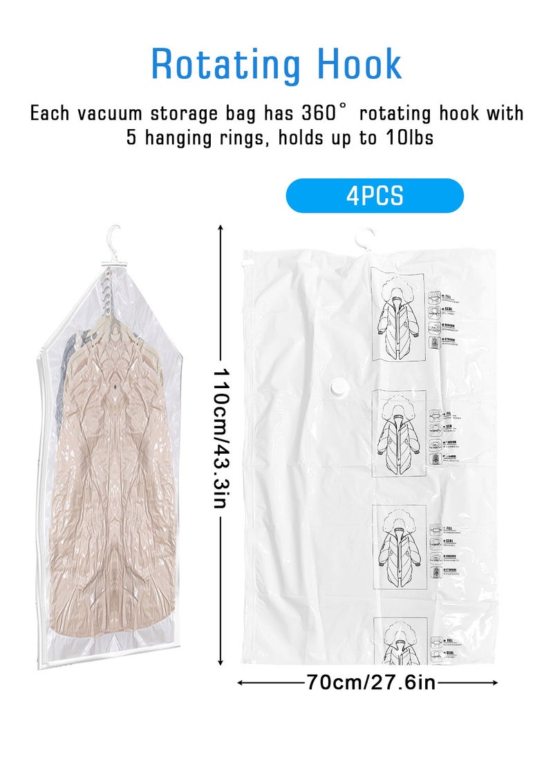 HomarKet 4 Pack Hanging Vacuum Storage Bag Reusable Space Saver Compressed Bag with Hangers Space Saver Bag for Clothing, Suits and Jackets, Closet Organizers with Electrical  Pump (Include 4-Pieces 110x70cm/43.3x27.6 inch)  - Image 2