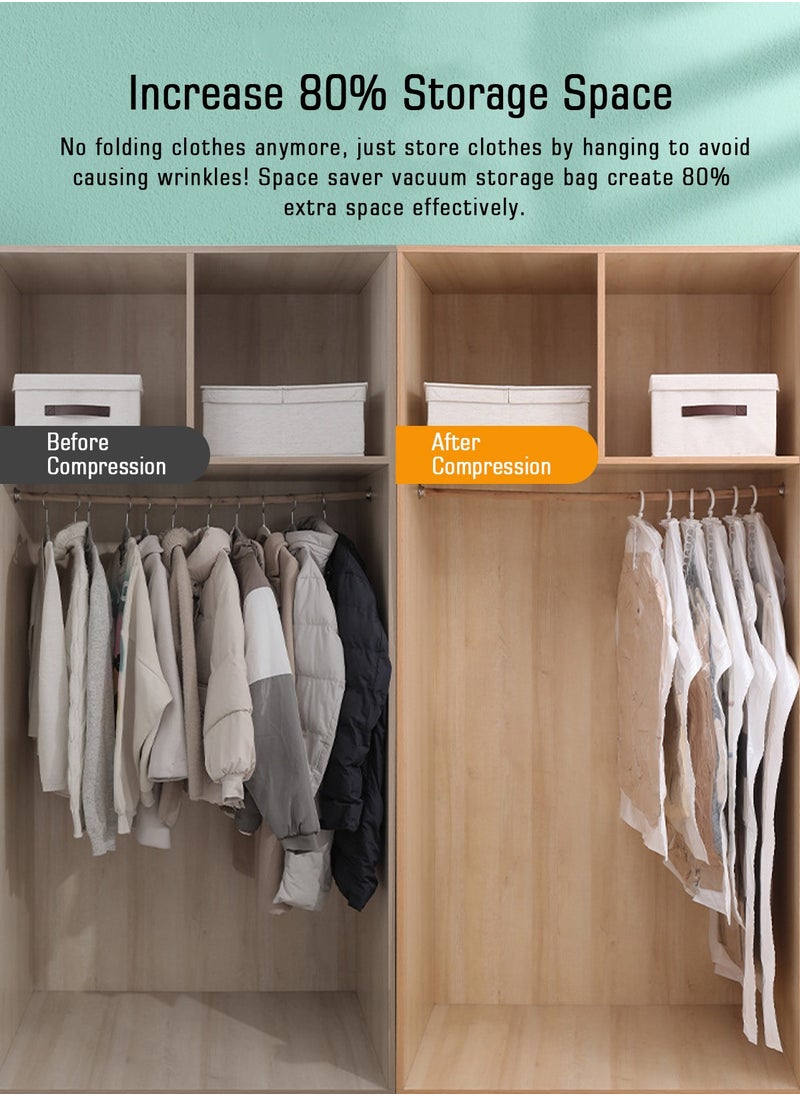 HomarKet 4 Pack Hanging Vacuum Storage Bag Reusable Space Saver Compressed Bag with Hangers Space Saver Bag for Clothing, Suits and Jackets, Closet Organizers with Electrical  Pump (Include 4-Pieces 110x70cm/43.3x27.6 inch)  - Image 5