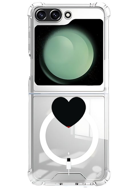 Magnetic Case for Samsung Galaxy Z Flip 5 Compatible with MagSafe Wireless Charging, Shockproof Phone Bumper Cover Heart Battery Low