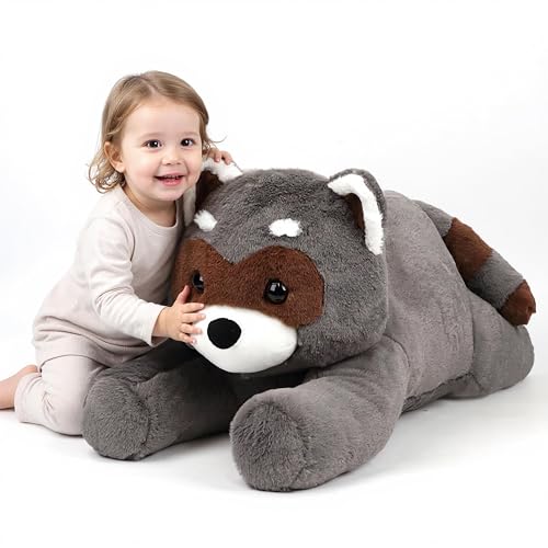 Cudhug 32 Large Raccoon Stuffed Animal Giant Soft Plush Fluffy Raccoon Toy Birthday Holiday Party Gifts for Kids Girls Boys - Image 1