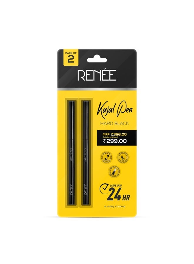 RENEE Hard Black Kajal Pen with Sharpener 0.35gm, Pack Of 2 | Matte Finish | Rich Color Payoff | Long Lasting Upto 24hrs, Smudge & Water Proof Formula - Image 1