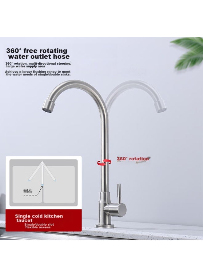 Larsd Stainless Steel Single Cold Kitchen Faucet, 360-degree Rotatable Sink Faucet, Single Cold Tap Ld5165 - Image 1
