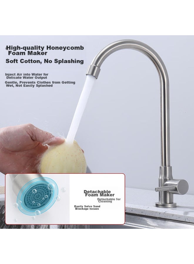 Larsd Stainless Steel Single Cold Kitchen Faucet, 360-degree Rotatable Sink Faucet, Single Cold Tap Ld5165 - Image 4