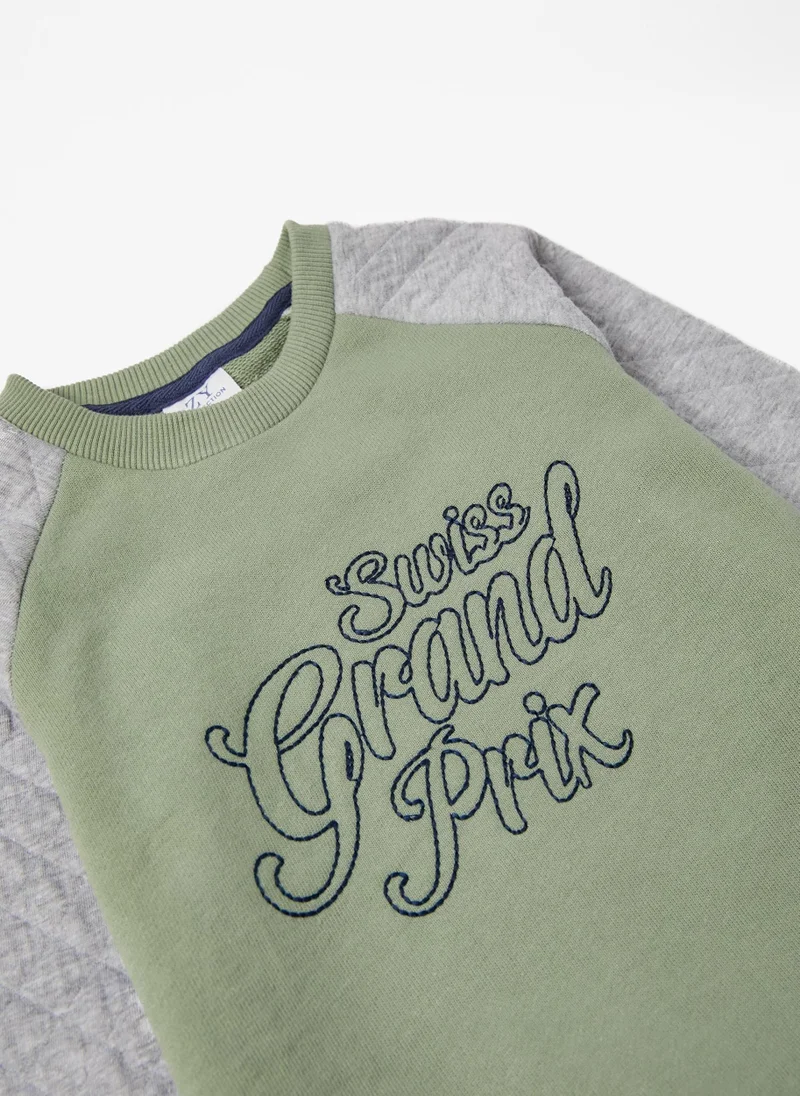 زيبي Cotton Sweatshirt for Boys 'Grand Prix', Green/Grey