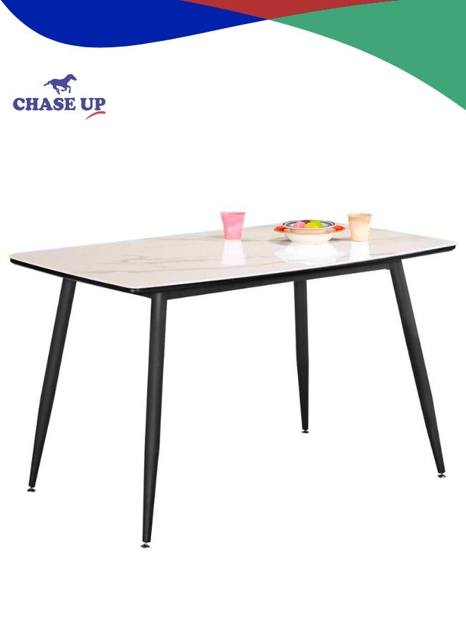 تشيس اب طاولة طعام مستطيلة، طاولة طعام روك سلاب تتسع من 4 إلى 6 أشخاص، بأرجل معدنية سوداء، مناسبة للمطبخ وغرفة الطعام والمطعم (مع تعليمات التركيب)، 140×80 سم - Image 1