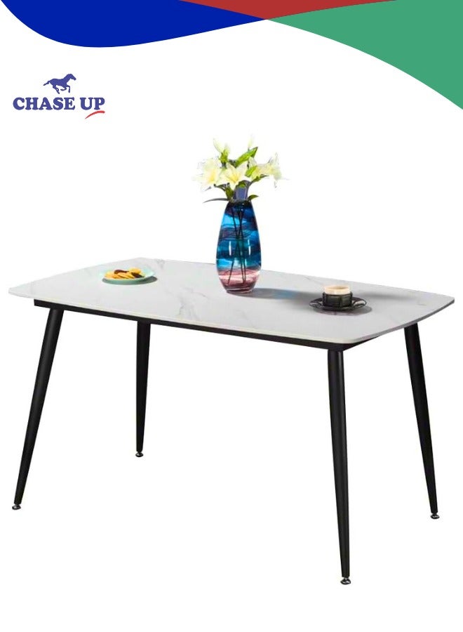 تشيس اب طاولة طعام مستطيلة، طاولة طعام روك سلاب تتسع من 4 إلى 6 أشخاص، بأرجل معدنية سوداء، مناسبة للمطبخ وغرفة الطعام والمطعم (مع تعليمات التركيب)، 140×80 سم - Image 2