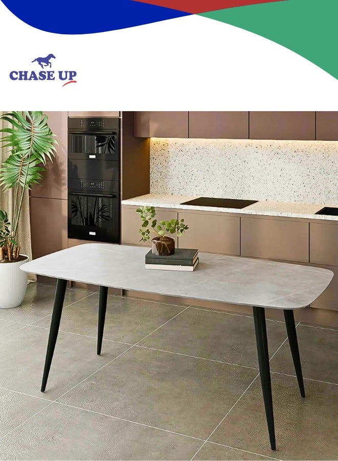 تشيس اب طاولة طعام مستطيلة، طاولة طعام روك سلاب تتسع من 4 إلى 6 أشخاص، بأرجل معدنية سوداء، مناسبة للمطبخ وغرفة الطعام والمطعم (مع تعليمات التركيب)، 140×80 سم - Image 3