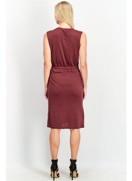 Splendid Women Textured V Neck Midi Dress, Currant  - Image 2
