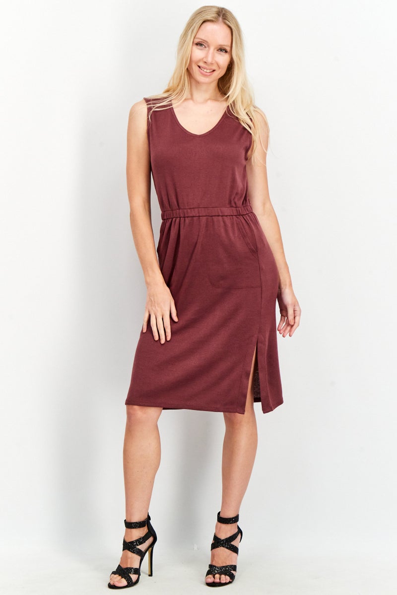 Splendid Women Textured V Neck Midi Dress, Currant - Image 1