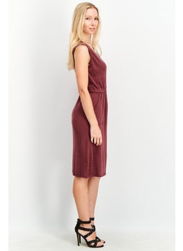 Splendid Women Textured V Neck Midi Dress, Currant  - Image 3