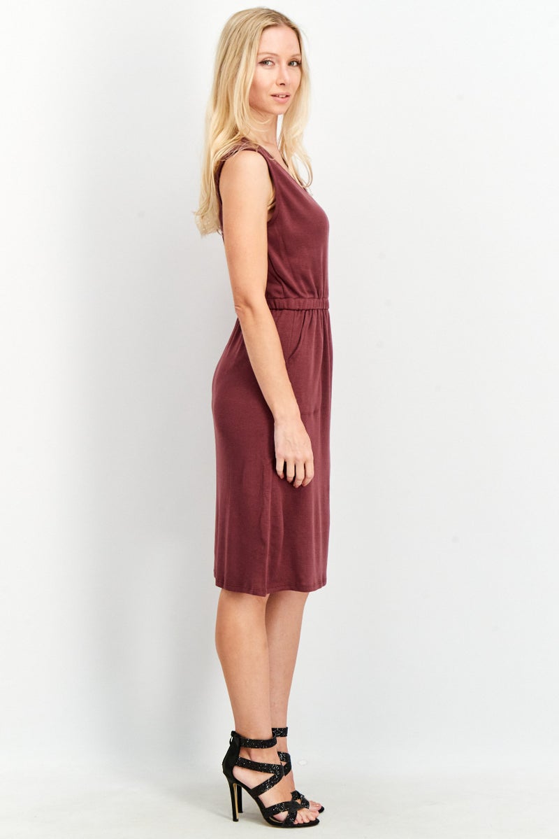 Splendid Women Textured V Neck Midi Dress, Currant - Image 3