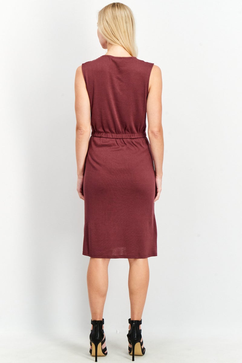 Splendid Women Textured V Neck Midi Dress, Currant - Image 2