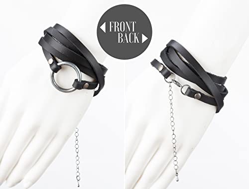 SPUNKYsoul 5 Wrap Leather Circle Bracelet - Boho-Inspired Distressed Leather Bracelet for Women, Unique Jewelry with Symbolic Circle, Ideal for Everyday Wear & Gifting (Women's Black) - Image 3