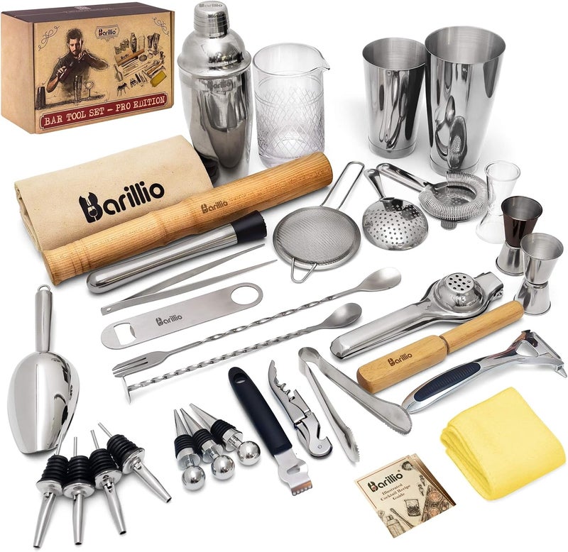barillio Bar Tool Set Pro Edition - Stainless-Steel Cocktail Shaker Set - Mixology Bartender Kit w/Boston Shaker, Drink Mixer & Muddler for Cocktails - Home Bar Accessories - 32-Pc Bar kit - Image 1