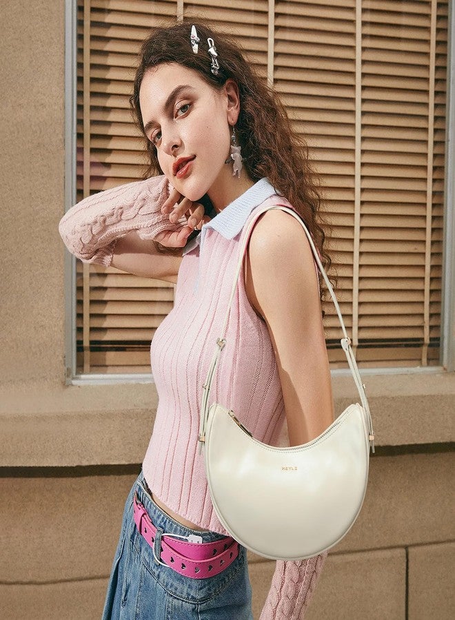 Keyli Shoulder Bag for Women Waterproof Leather Crescent Crossbody Bags for Girl Fashionable Casual Hobo Purses Designer polene Bags Soft Cute Shoulder Purse with Adjustable Strap Khaki - Image 2