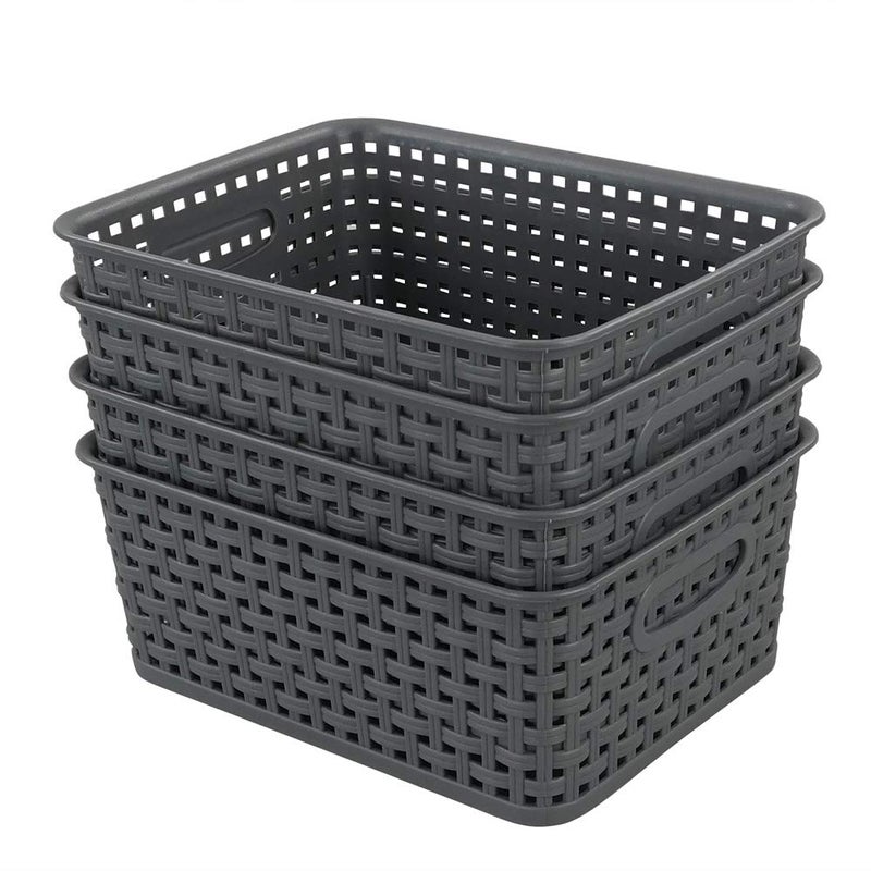 Nicesh 4-Pack Gray Plastic Small Storage Baskets, 10" x 7.7" x 4"