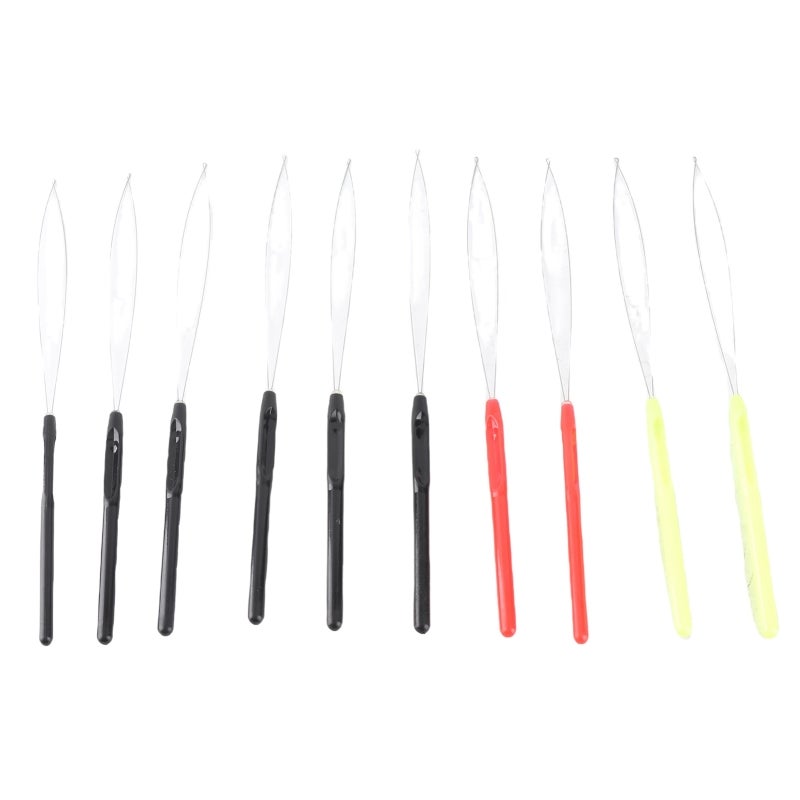 Hair Extension Loop Needle 10 Pieces Comfortable Nonslip Plastic Handle - Essential Micro Bead Tool for Feather Hair Installation Synthetic Real Hair Pre Bonding - Image 1