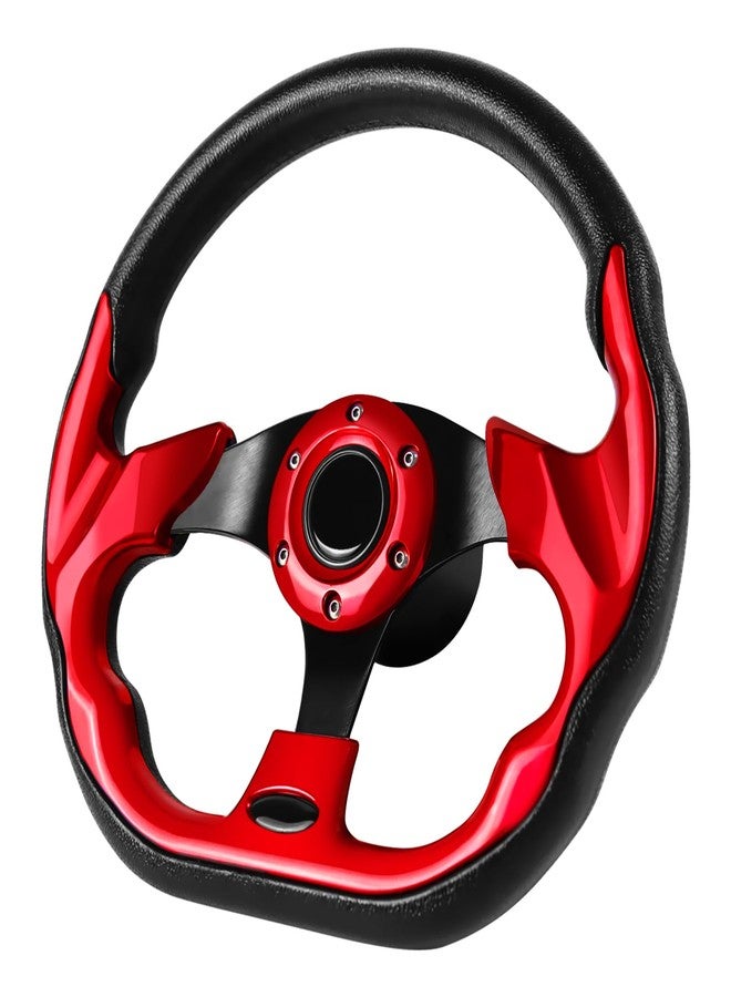 LOSCHEN Boat Steering Wheel Polyurethane Leather with 3/4" Axle Marine Steering Wheel Adapter for Marine Boats,Vessels,Yachts,Pontoons Boat-Red - Image 1