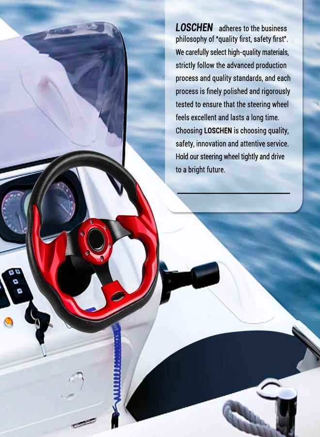 LOSCHEN Boat Steering Wheel Polyurethane Leather with 3/4" Axle Marine Steering Wheel Adapter for Marine Boats,Vessels,Yachts,Pontoons Boat-Red - Image 2
