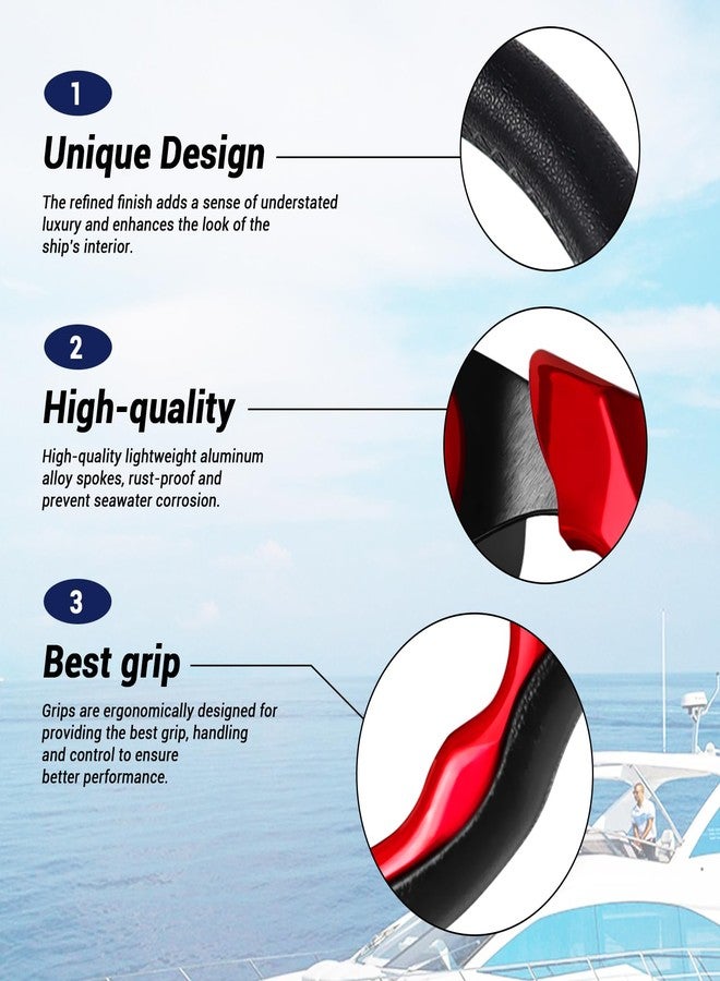 LOSCHEN Boat Steering Wheel Polyurethane Leather with 3/4" Axle Marine Steering Wheel Adapter for Marine Boats,Vessels,Yachts,Pontoons Boat-Red - Image 3