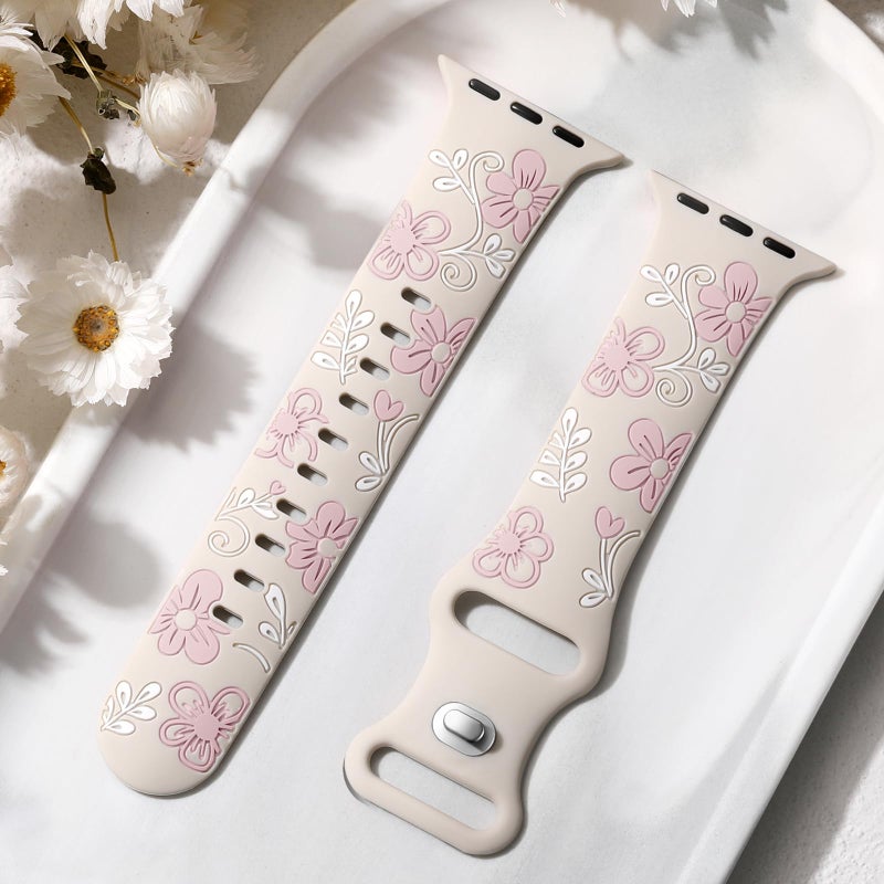 Witzon Cute Flower Band Compatible with Apple Watch Bands For Women 41mm 42mm 40mm 38mm 44mm 45mm 46mm 49mm, Engraved Soft Silicone Inlay Strap for iWatch Series 11 10 9 8 7 6 5 4 3 2 SE Ultra 3 2 1 - Image 5
