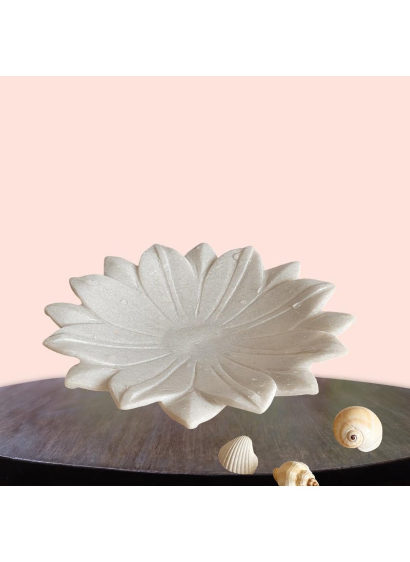 R&M - 6" Marble Leafy Bowl - Flower Bowl, Marble Bowl, White Ruffled Bowl, Decorative Scalloped Bowl, Marble Decor, Coffee Table Bowl, Modern Decorative Objects for Coffee Table Decor Marble Candle Holder - Image 1