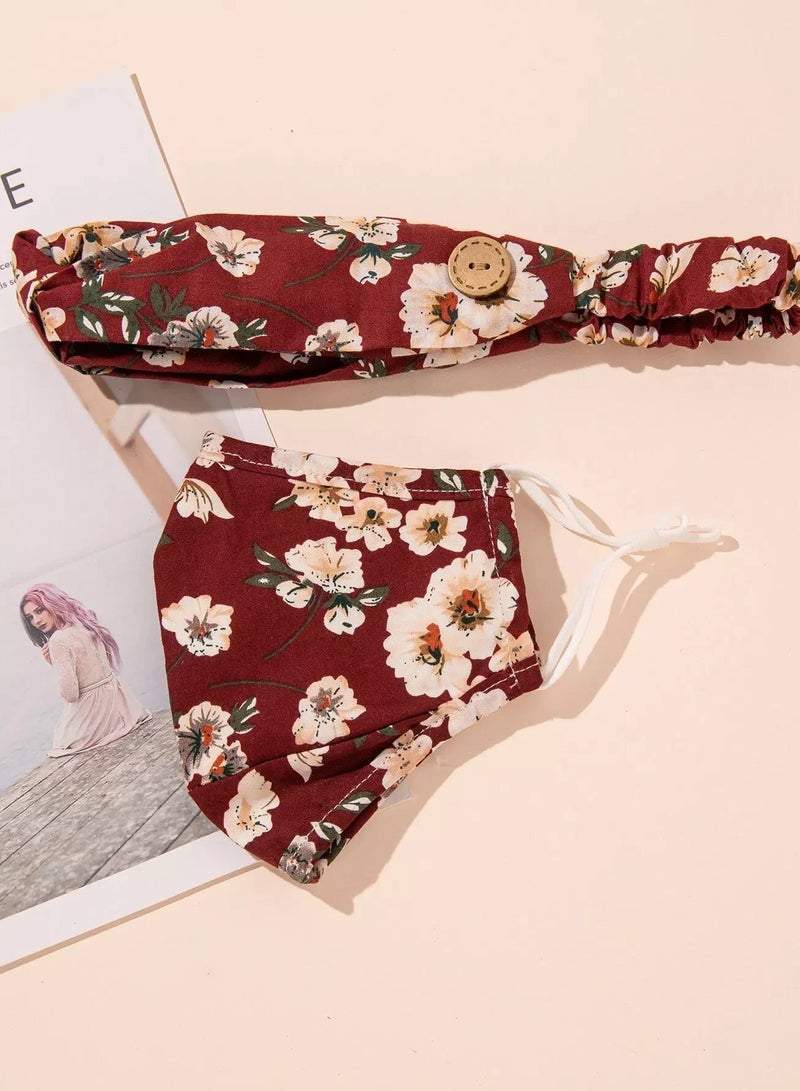 Ditsy Floral Pattern Face Covering & Headband  - Image 1