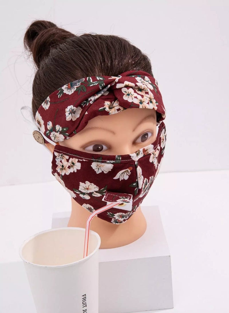 Ditsy Floral Pattern Face Covering & Headband  - Image 2