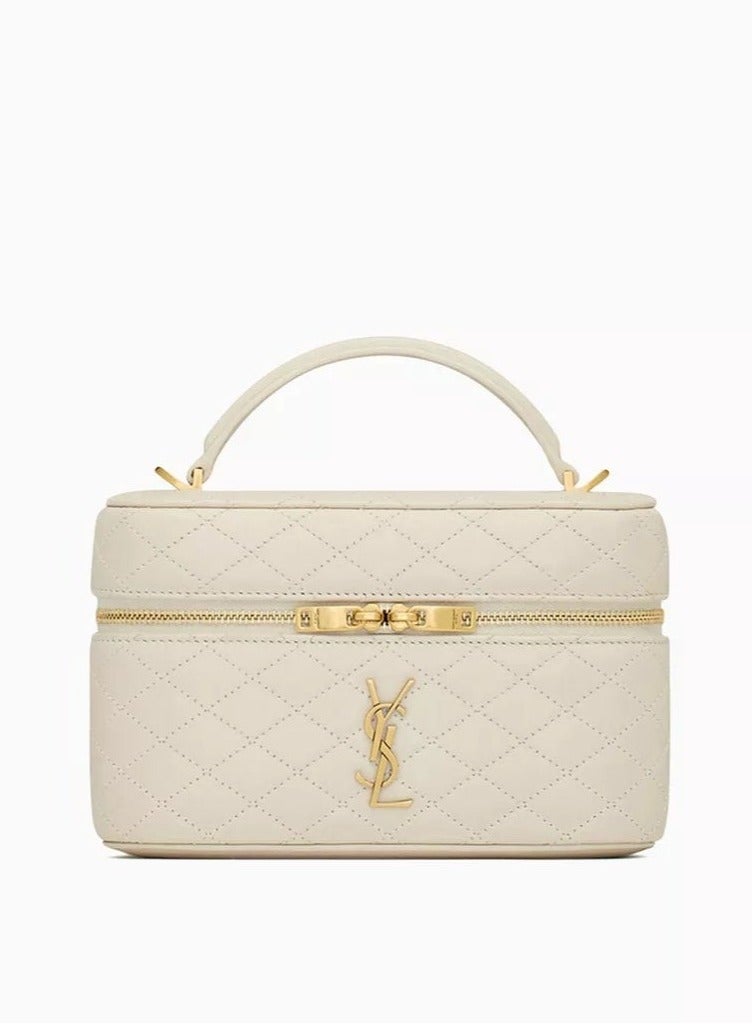 YSL Classic Style Quilted Mini Vanity Bag – Luxury Patent Leather Crossbody Shoulder Handbag for Women – Compact Travel Makeup Bag with Top Handle & Adjustable Strap - Image 2