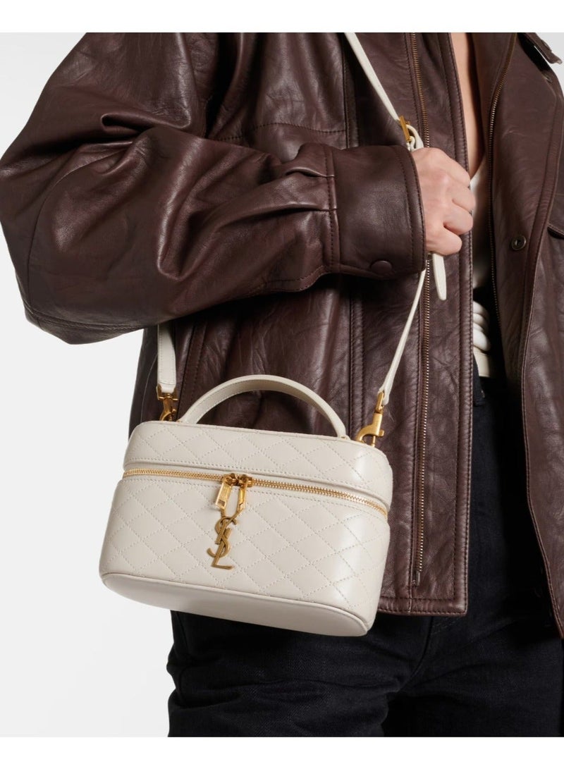 YSL Classic Style Quilted Mini Vanity Bag – Luxury Patent Leather Crossbody Shoulder Handbag for Women – Compact Travel Makeup Bag with Top Handle & Adjustable Strap - Image 1