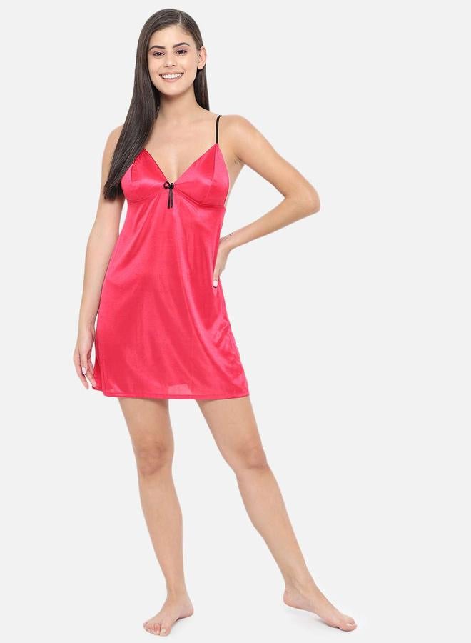 Take Two Solid V Neck Strappy Satin Babydoll By KLAMOTTEN - Image 1