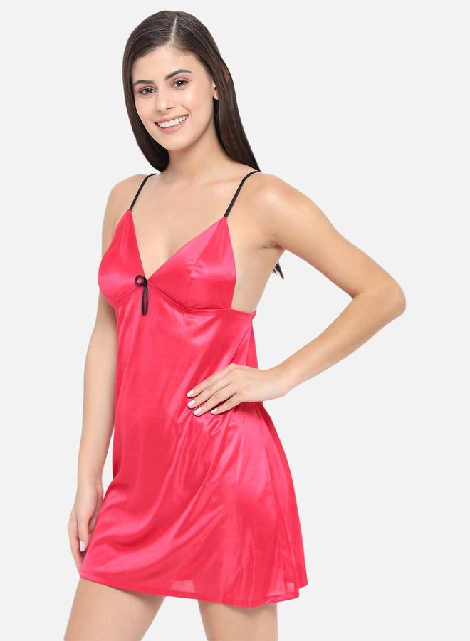 Take Two Solid V Neck Strappy Satin Babydoll By KLAMOTTEN - Image 3