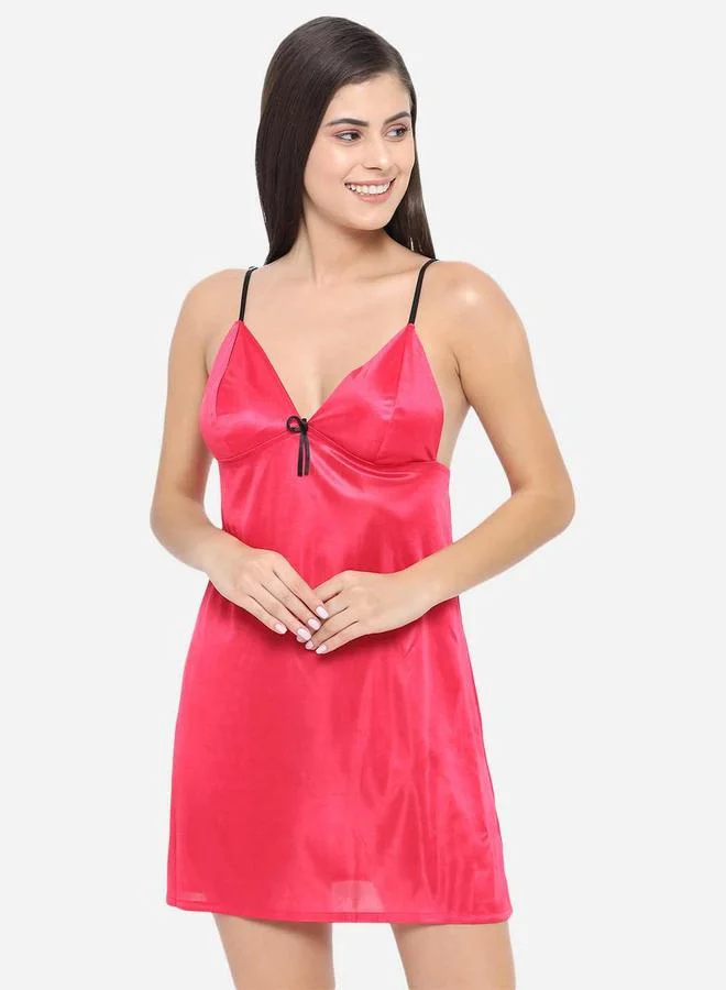 Take Two Solid V Neck Strappy Satin Babydoll By Klamotten