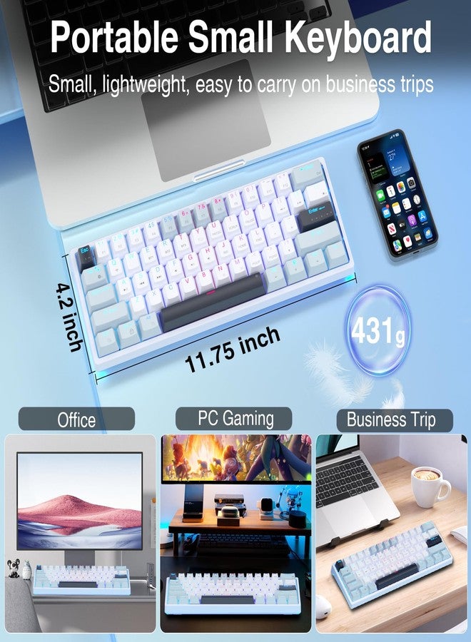 SOLAKAKA لوحة مفاتيح SOLAKAKA SK961 اللاسلكية الميكانيكية بإضاءة خلفية RGB، ثلاثية الأوضاع: بلوتوث 5.0/سلكي/2.4 جيجاهرتز، لوحة مفاتيح ألعاب لاسلكية بنسبة 60%، مفاتيح حمراء - Image 4