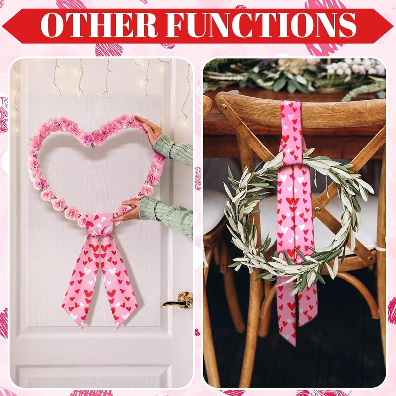 CraftyDream Wreath Sash for Front Door Wreath Satin Sash Blank Sashes Embroidery Monogram Yard Doorway Indoor Outdoor Wall Ribbon Bow Home Decor(Red, Pink,Romantic Heart Print) - Image 5