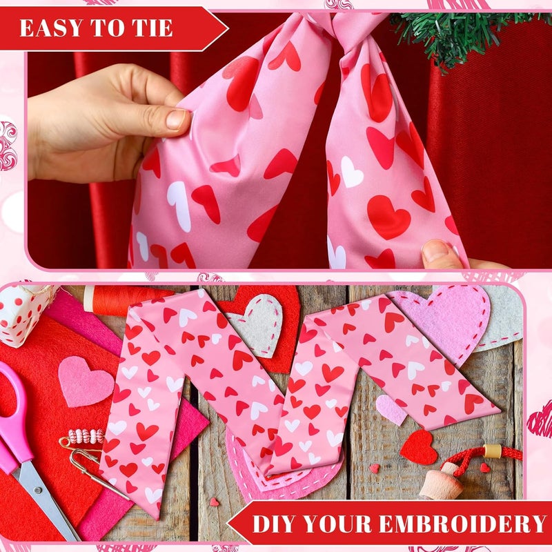 CraftyDream Wreath Sash for Front Door Wreath Satin Sash Blank Sashes Embroidery Monogram Yard Doorway Indoor Outdoor Wall Ribbon Bow Home Decor(Red, Pink,Romantic Heart Print) - Image 4