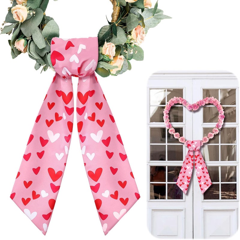 CraftyDream Wreath Sash for Front Door Wreath Satin Sash Blank Sashes Embroidery Monogram Yard Doorway Indoor Outdoor Wall Ribbon Bow Home Decor(Red, Pink,Romantic Heart Print) - Image 1