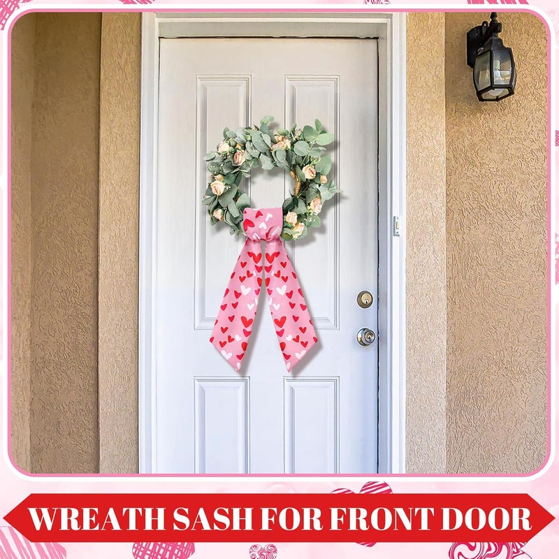 CraftyDream Wreath Sash for Front Door Wreath Satin Sash Blank Sashes Embroidery Monogram Yard Doorway Indoor Outdoor Wall Ribbon Bow Home Decor(Red, Pink,Romantic Heart Print) - Image 2