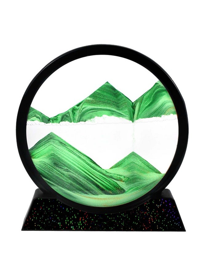 SAOTAENG SAOTAENG Moving Sand Art Picture Round Glass Green 3D Color Quicksand Art Decor in Motion Display Flowing Sand Frame Relaxing Home Decor Or Room Decor (10IN  - Image 1
