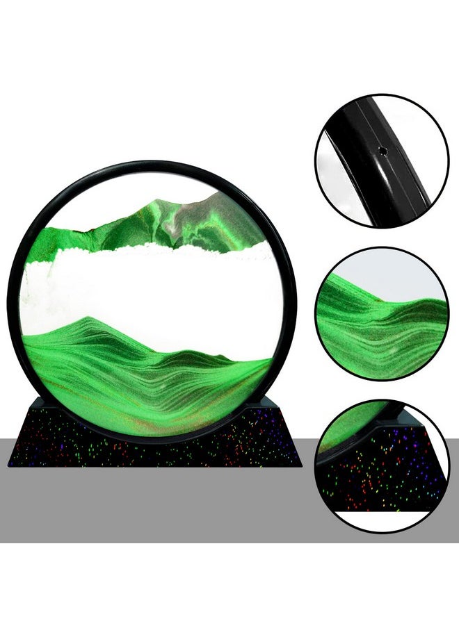 SAOTAENG SAOTAENG Moving Sand Art Picture Round Glass Green 3D Color Quicksand Art Decor in Motion Display Flowing Sand Frame Relaxing Home Decor Or Room Decor (10IN  - Image 2