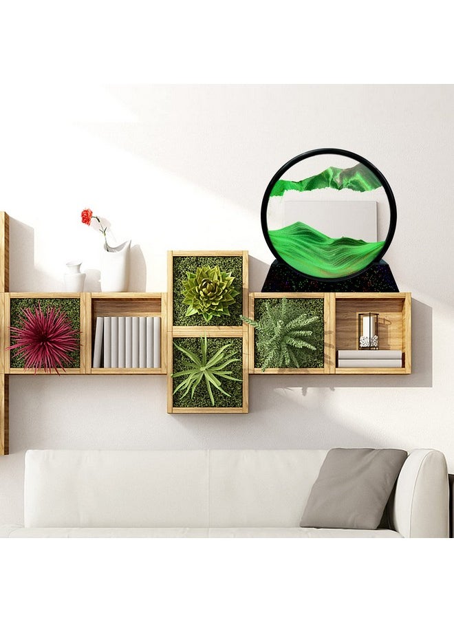 SAOTAENG SAOTAENG Moving Sand Art Picture Round Glass Green 3D Color Quicksand Art Decor in Motion Display Flowing Sand Frame Relaxing Home Decor Or Room Decor (10IN  - Image 5
