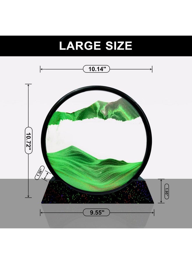 SAOTAENG SAOTAENG Moving Sand Art Picture Round Glass Green 3D Color Quicksand Art Decor in Motion Display Flowing Sand Frame Relaxing Home Decor Or Room Decor (10IN  - Image 4