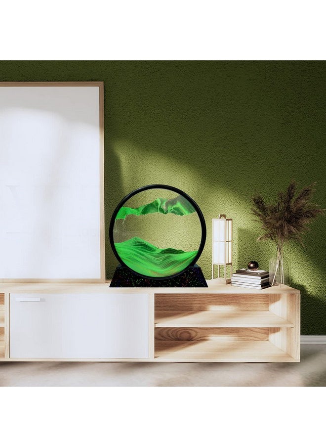 SAOTAENG SAOTAENG Moving Sand Art Picture Round Glass Green 3D Color Quicksand Art Decor in Motion Display Flowing Sand Frame Relaxing Home Decor Or Room Decor (10IN  - Image 3