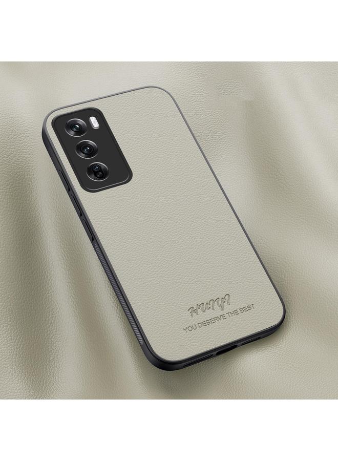 جراب هاتف مغناطيسي من الجلد من HUIYI لهاتف OPPO Reno12 5G Global (أبيض)