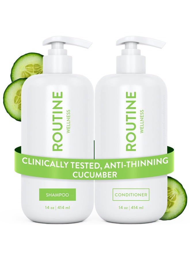 Routine Wellness Anti-Thinning Shampoo and Conditioner Set for Thinning Hair - Biotin DHT Blocker Women & Men - Color Safe Shampoo for Hair Loss & Healthier Hair - Cucumber (Pack of 2) - Image 1