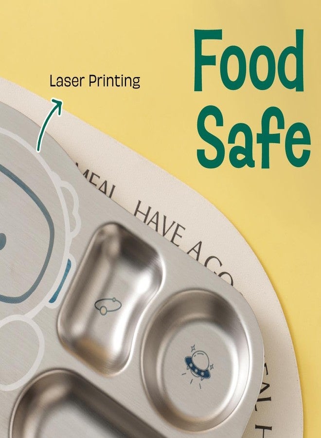 Basil Stainless Steel Spaceship Plate for Kids - Kids Plates for Food with 4 Compartments - Dinner Plates for Baby - Unbreakable Dinner Plates - Ideal for Birthday, Return Gifting - Tiger - Image 3