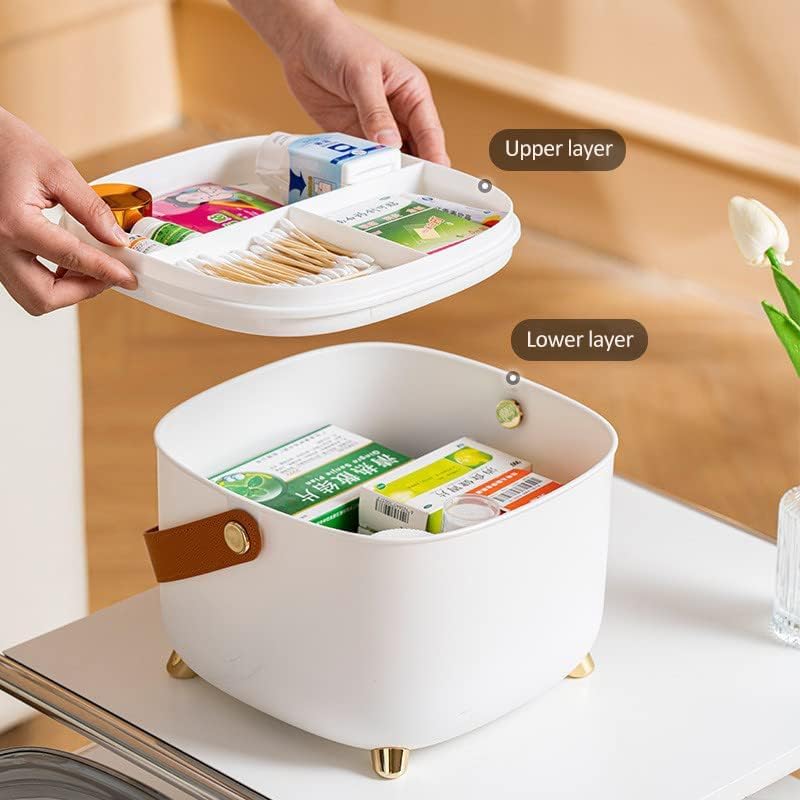 TRADY 2layer Medicine Box Portable Plastic Multilayer Classification and Medication Storage Box Color White Size 24 x 24 x 21 cm - Image 2