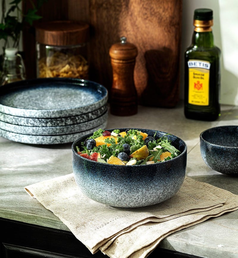SQS CERAMICS S&Q'S CERAMICS Cereal Bowls - 36 Ounce, Japanese Noodle Bowl Set, Ceramic Bowls for Kitchen, Breakfast, Oatmeal, Microwave and Dishwasher Safe, [Set of 4], Dark Blue - Image 3