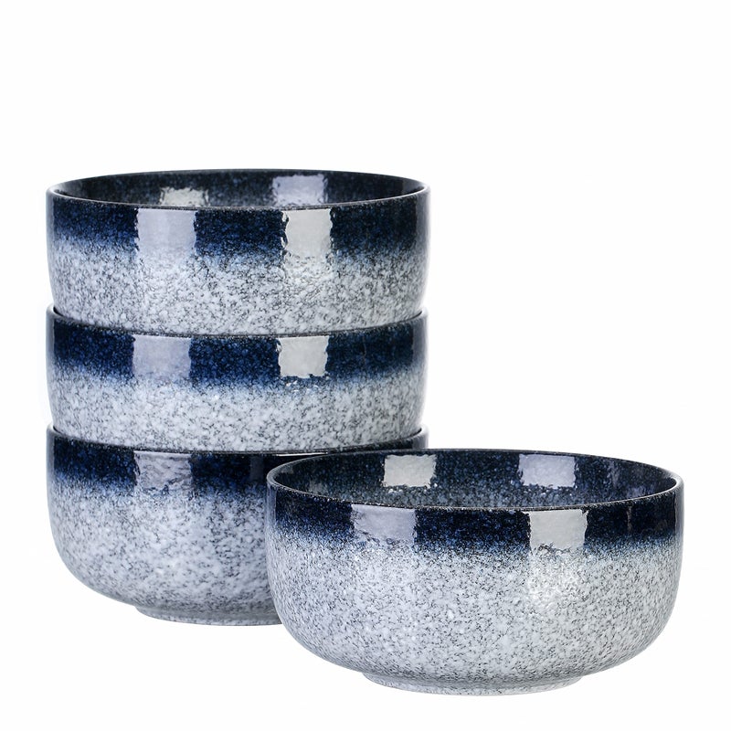 SQS CERAMICS S&Q'S CERAMICS Cereal Bowls - 36 Ounce, Japanese Noodle Bowl Set, Ceramic Bowls for Kitchen, Breakfast, Oatmeal, Microwave and Dishwasher Safe, [Set of 4], Dark Blue - Image 1