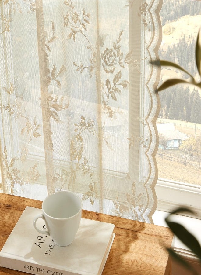 SEEKRIGHT Beige Lace Sheer Curtains 63 Inch Length Country Floral Curtains for Living Room Bedroom Victorian Flower Curtains 2 Panels Set Rod Pocket Light Filtering Window Drapes Rustic Decor, 52x63 - Image 5